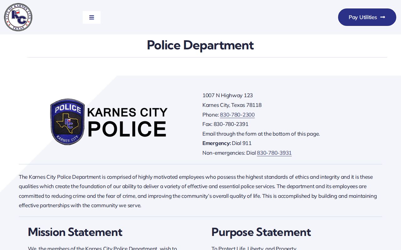 Karnes City Police Department arrest record request source page
