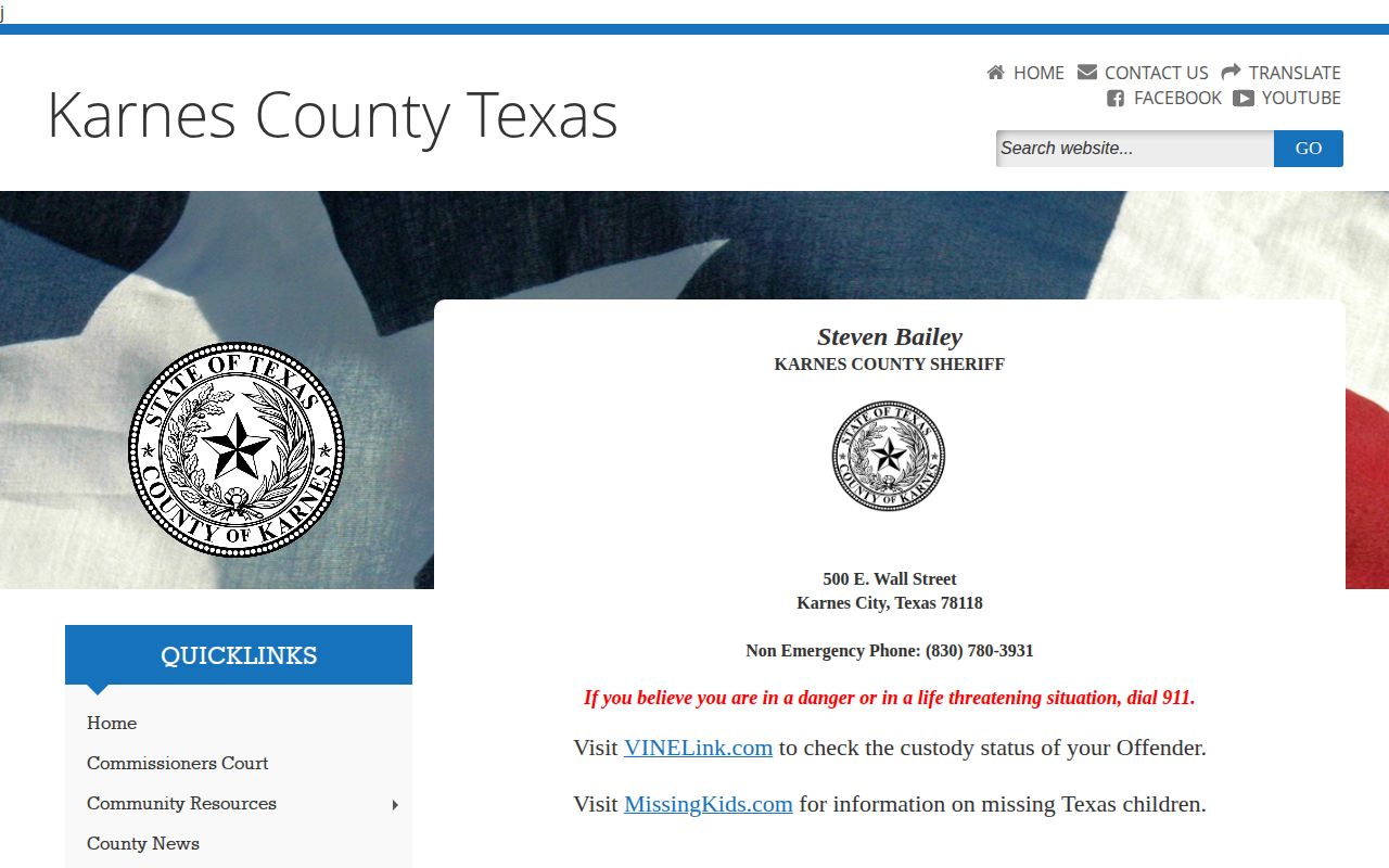 Karnes County custody-record source at the Sheriff’s Office