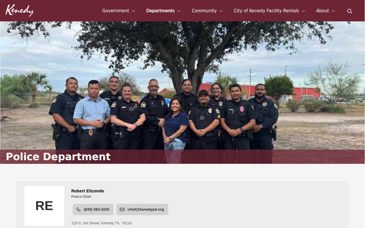 Kenedy Police Department official page for arrest-record contact
